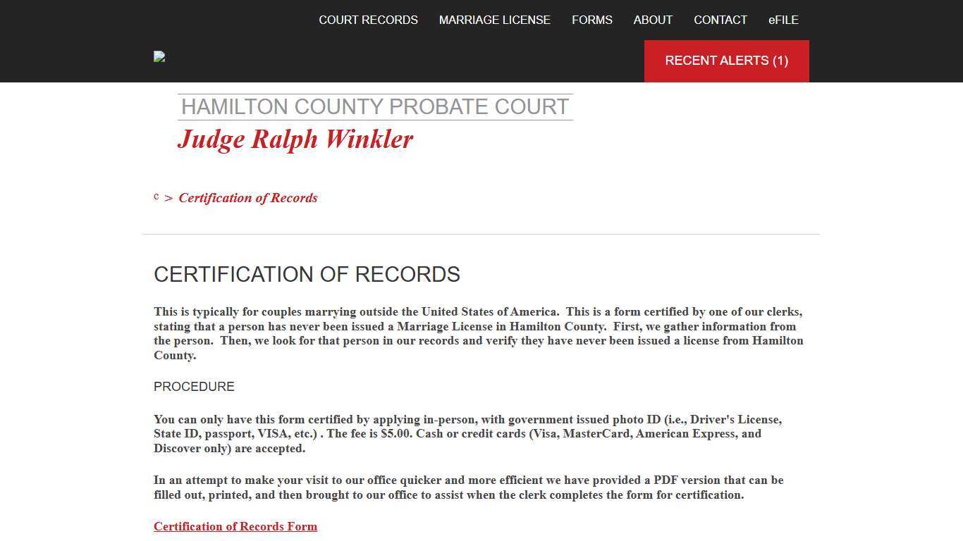 Certification of Records